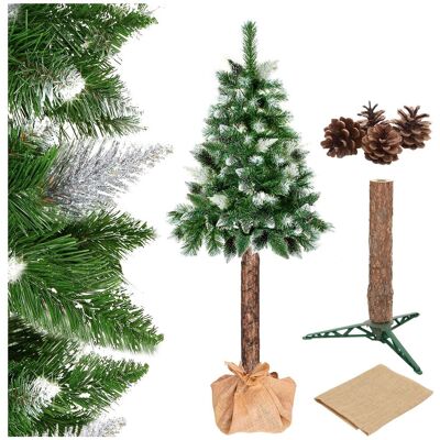 Springos Sztuczna choinka na pniu 140 cm sosna diamentowa ośnieżona premium ze stojakiem i jutą Springos Sztuczna choinka na pniu 140 cm sosna diamentowa ośnieżona premium ze stojakiem i jutą