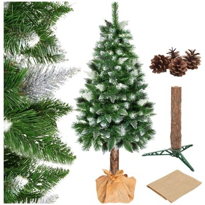 Springos Sztuczna choinka na pniu 220 cm ośnieżona sosna diamentowa ze stojakiem i jutą premium Springos Sztuczna choinka na pniu 220 cm ośnieżona sosna diamentowa ze stojakiem i jutą premium