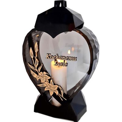 ILUMINI Tata Tacie Znicz Lampion Serce D Kalia Czarny Złoto Litery+Świeca Led Biała ILUMINI Tata Tacie Znicz Lampion Serce D Kalia Czarny Złoto Litery+Świeca Led Biała