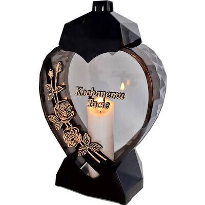 ILUMINI Tata Tacie Znicz Lampion Serce D Róża Czarny Złoto Litery+Świeca Led Biała ILUMINI Tata Tacie Znicz Lampion Serce D Róża Czarny Złoto Litery+Świeca Led Biała