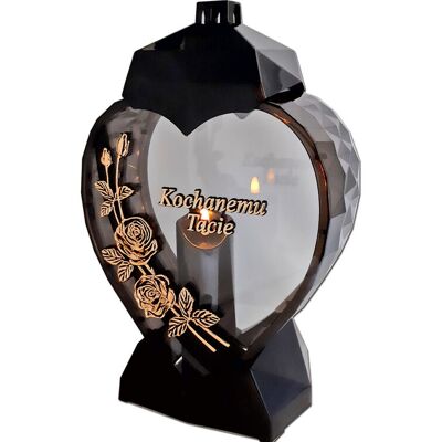ILUMINI Tata Tacie Znicz Lampion Serce D Róża Czarny Złoto Litery+Świeca Led Czarna ILUMINI Tata Tacie Znicz Lampion Serce D Róża Czarny Złoto Litery+Świeca Led Czarna