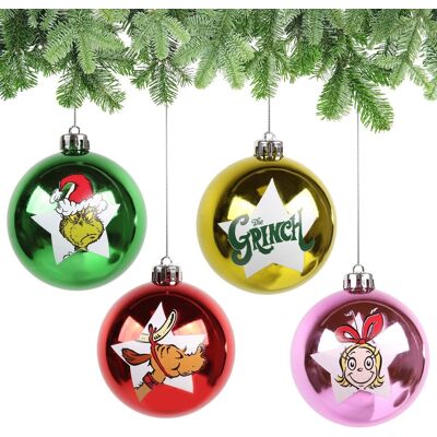 sarcia.eu The Grinch ZESTAW bombek choinkowych, PLASTIKOWE bombki, ozdoby świąteczne na choinkę 8 cm, KOMPLET 4 sztuki sarcia.eu The Grinch ZESTAW bombek choinkowych, PLASTIKOWE bombki, ozdoby świąteczne na choinkę 8 cm, KOMPLET 4 sztuki