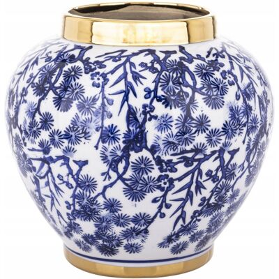 ART Wazon ceramiczny biały niebieski wzór dekoracyjny 18 cm amfora ART Wazon ceramiczny biały niebieski wzór dekoracyjny 18 cm amfora