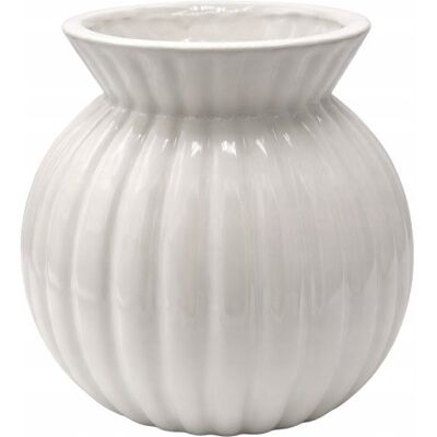 Ewax Wazon ceramiczny biały prążkowany okrągły 19 cm nowoczesny dekoracyjny Ewax Wazon ceramiczny biały prążkowany okrągły 19 cm nowoczesny dekoracyjny