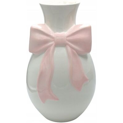 Ewax Wazon Ceramiczny Biały z Różową Kokardą Duży Elegancki Wazon Dekoracyjny Ewax Wazon Ceramiczny Biały z Różową Kokardą Duży Elegancki Wazon Dekoracyjny