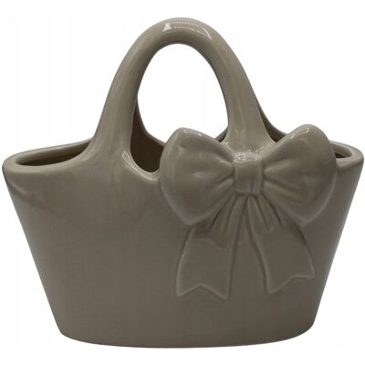 Ewax Wazon ceramiczny torebka beżowy z kokardą dekoracyjny 19 cm Ewax Wazon ceramiczny torebka beżowy z kokardą dekoracyjny 19 cm