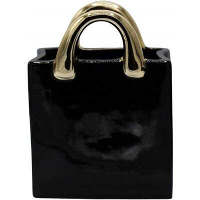 Ewax Wazon Ceramiczny Torebka Czarna ze Złotymi Rączkami Mały Glamour Elegancki Ewax Wazon Ceramiczny Torebka Czarna ze Złotymi Rączkami Mały Glamour Elegancki