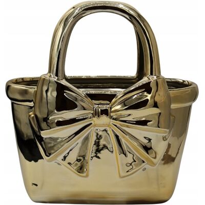 Ewax Wazon ceramiczny torebka z kokardą złoty połysk 27cm elegancka dekoracja Ewax Wazon ceramiczny torebka z kokardą złoty połysk 27cm elegancka dekoracja