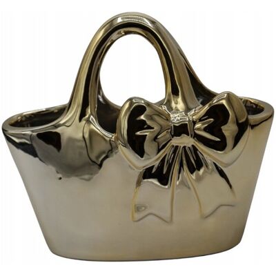 Ewax Wazon ceramiczny torebka złota z kokardą dekoracyjny 18,9 cm glamour Ewax Wazon ceramiczny torebka złota z kokardą dekoracyjny 18,9 cm glamour