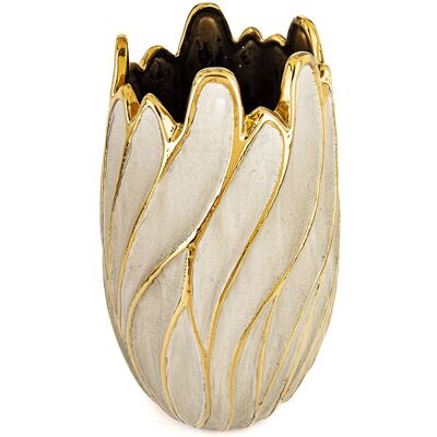 nieznany producent WAZON CERAMICZNY W KSZTAŁCIE KWIATA 37cm SZARY ZŁOTY GLAMOUR 35 40 nieznany producent WAZON CERAMICZNY W KSZTAŁCIE KWIATA 37cm SZARY ZŁOTY GLAMOUR 35 40