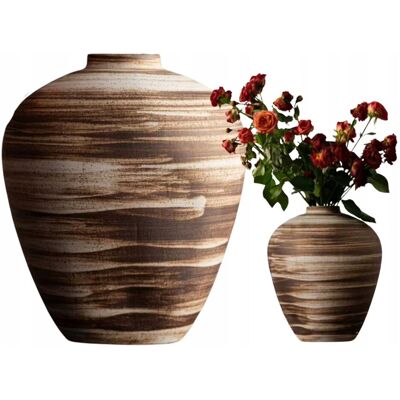 EstiloHome Wazon Ceramiczny w Paski Dekoracyjny Elegancka Ozdoba Brąz Piękny Gustowny EstiloHome Wazon Ceramiczny w Paski Dekoracyjny Elegancka Ozdoba Brąz Piękny Gustowny