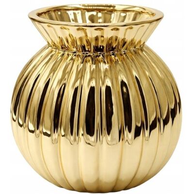 Ewax Wazon ceramiczny złoty prążkowany okrągły 19 cm glamour dekoracyjny Ewax Wazon ceramiczny złoty prążkowany okrągły 19 cm glamour dekoracyjny