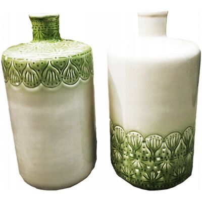 ABC Wazon dekoracyjny ceramiczny biało-zielony 36 cm ABC Wazon dekoracyjny ceramiczny biało-zielony 36 cm