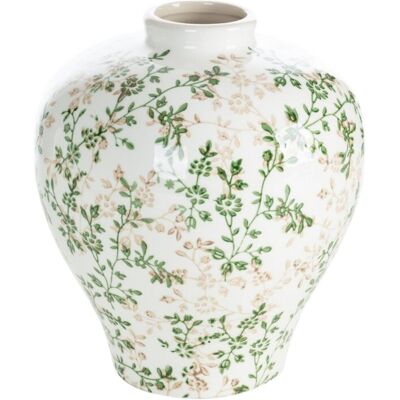 Eurofirany Wazon dekoracyjny KELLY 20x23 cm kremowo zielony z botanicznym wzorem do wnętrz ceramiczny błyszczący Eurofirany Wazon dekoracyjny KELLY 20x23 cm kremowo zielony z botanicznym wzorem do wnętrz ceramiczny błyszczący