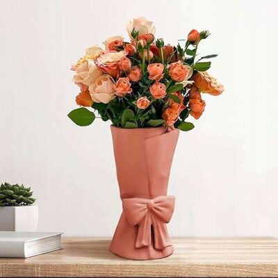 inna (Inny) Wazon na kwiaty ceramiczny Dekoracyjny z kokardką 24,5 cm Kolor Różowy inna (Inny) Wazon na kwiaty ceramiczny Dekoracyjny z kokardką 24,5 cm Kolor Różowy