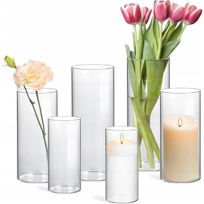 Inny producent Wazon szklany ComSaf, zestaw 6 szklanych wazonów 2X15CM, 2X20CM, 2X25 CM Inny producent Wazon szklany ComSaf, zestaw 6 szklanych wazonów 2X15CM, 2X20CM, 2X25 CM
