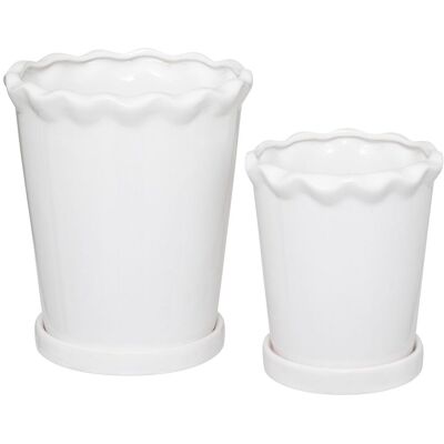 Atmosphera Zestaw 2 ceramicznych doniczek Wild Romance białych z podstawkami boho do wnętrz Atmosphera Zestaw 2 ceramicznych doniczek Wild Romance białych z podstawkami boho do wnętrz