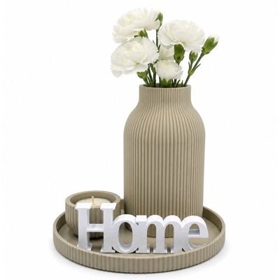 FormLab Zestaw dekoracyjny Home duży beżowy wodoodporny wazon + tacka + świecznik FormLab Zestaw dekoracyjny Home duży beżowy wodoodporny wazon + tacka + świecznik