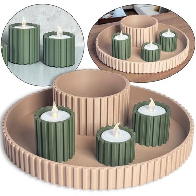 KAJAWIS Zestaw Dekoracyjny Taca Figurki Pojemnik 3 Świeczniki z Tealight LED Salon KAJAWIS Zestaw Dekoracyjny Taca Figurki Pojemnik 3 Świeczniki z Tealight LED Salon