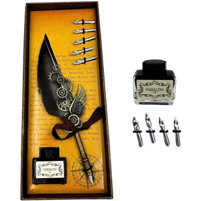 GiftDeco Zestaw do Kaligrafii Retro z Piórem Gęsim Vintage 6 Stalówek Atrament Prezent GiftDeco Zestaw do Kaligrafii Retro z Piórem Gęsim Vintage 6 Stalówek Atrament Prezent