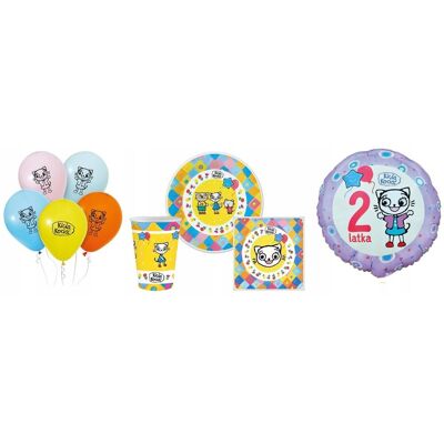 GODAN Zestaw Na 2 Urodziny Talerzyki Kubeczki Serwetki Balony- Kicia Kocia GODAN Zestaw Na 2 Urodziny Talerzyki Kubeczki Serwetki Balony- Kicia Kocia