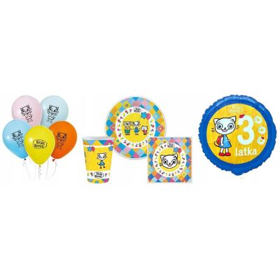 GODAN Zestaw Na 3 Urodziny Talerzyki Kubeczki Serwetki Balony- Kicia Kocia GODAN Zestaw Na 3 Urodziny Talerzyki Kubeczki Serwetki Balony- Kicia Kocia