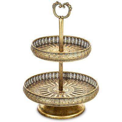 ART Złota Antyczna Patera Piętrowa Dekoracyjna 2 Poziomy Metal Retro Vintage ART Złota Antyczna Patera Piętrowa Dekoracyjna 2 Poziomy Metal Retro Vintage
