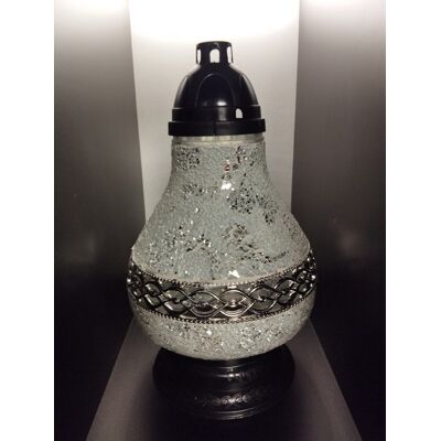 ILUMINI Znicz Lampion Premium Karafa Witraż Dekor Biało-Srebrny 35 Cm Maxi ILUMINI Znicz Lampion Premium Karafa Witraż Dekor Biało-Srebrny 35 Cm Maxi