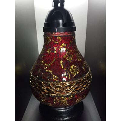 ILUMINI Znicz Lampion Premium Karafa Witraż Dekor Czerwony 35 Cm Maxi ILUMINI Znicz Lampion Premium Karafa Witraż Dekor Czerwony 35 Cm Maxi