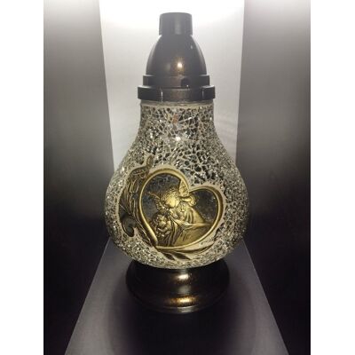 ILUMINI Znicz Lampion Premium Karafa Witraż Dekor Złote Serce Z Aniołkiem ILUMINI Znicz Lampion Premium Karafa Witraż Dekor Złote Serce Z Aniołkiem