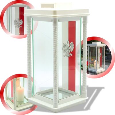 Inny producent ZNICZ PATRIOTYCZNY ELEGANCKI SZKLANY na GRÓB z FLAGA GODŁO POLSKI BIAŁY Inny producent ZNICZ PATRIOTYCZNY ELEGANCKI SZKLANY na GRÓB z FLAGA GODŁO POLSKI BIAŁY