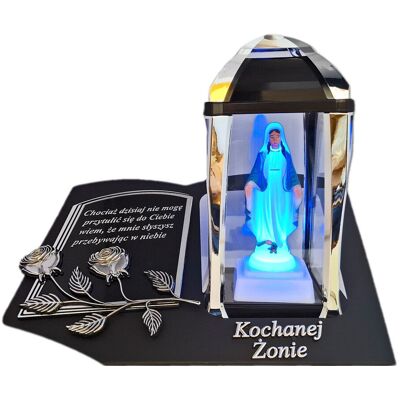 ILUMINI ŻONA ŻONIE ZNICZ LAMPION NA GRÓB KPL SREBRO SKOS SENTENCJA+ FIGURKA LED ILUMINI ŻONA ŻONIE ZNICZ LAMPION NA GRÓB KPL SREBRO SKOS SENTENCJA+ FIGURKA LED