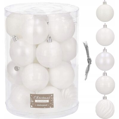 Springos Komplet 20szt Bombki Choinkowe Białe Na Choinkę Nietłukące Ozdoby Mix 6cm Springos Komplet 20szt Bombki Choinkowe Białe Na Choinkę Nietłukące Ozdoby Mix 6cm