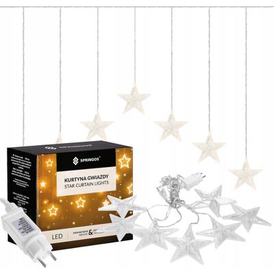 Springos Kurtyna Gwiazdki Lampki Choinkowe 70led Girlanda 2m Na Prąd Białe Ciepłe Springos Kurtyna Gwiazdki Lampki Choinkowe 70led Girlanda 2m Na Prąd Białe Ciepłe