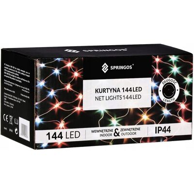 Springos Siatka 144led Lampki Choinkowe Kurtyna Świetlna Duża 2x2m Girlanda Multi Springos Siatka 144led Lampki Choinkowe Kurtyna Świetlna Duża 2x2m Girlanda Multi