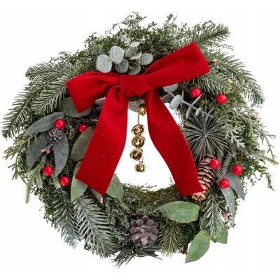 Świąteczny wianek na drzwi ścianę z czerwoną kokardą Altom Design 32 cm Świąteczny wianek na drzwi ścianę z czerwoną kokardą Altom Design 32 cm
