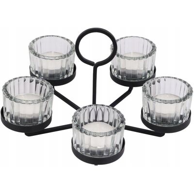 Koopman Świecznik Metalowy Czarny Szklany Stojak Na Świeczki Tealight Dekoracyjny Koopman Świecznik Metalowy Czarny Szklany Stojak Na Świeczki Tealight Dekoracyjny