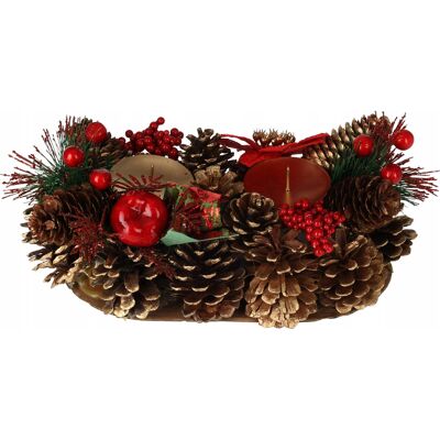 Home Styling Collection ŚWIECZNIK Z SZYSZEK ŚWIĄTECZNA DEKORACJA CZERWONA NA 2 ŚWIECZKI 26x16x8 cm Home Styling Collection ŚWIECZNIK Z SZYSZEK ŚWIĄTECZNA DEKORACJA CZERWONA NA 2 ŚWIECZKI 26x16x8 cm
