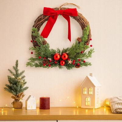 Wianek na drzwi świąteczny wiklinowy z czerwoną kokardą Altom Design 30 cm Wianek na drzwi świąteczny wiklinowy z czerwoną kokardą Altom Design 30 cm
