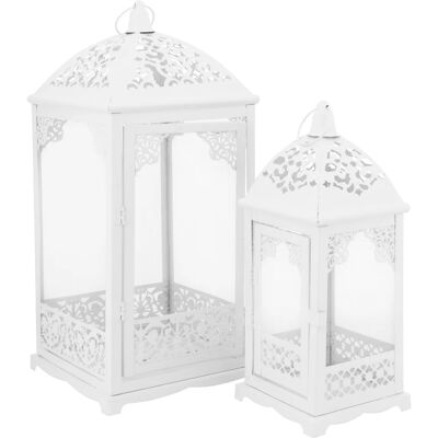 Zestaw 2 sztuk lampion latarenka dekoracyjna biała Altom Design 31/42 cm Zestaw 2 sztuk lampion latarenka dekoracyjna biała Altom Design 31/42 cm