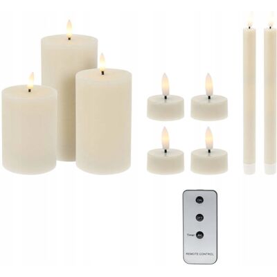 Home Styling Collection ZESTAW ŚWIEC LED 9 SZT TWORZYWO SZTUCZNE BEŻOWE Z PILOTEM 8 X 28 X 31,5 CM Home Styling Collection ZESTAW ŚWIEC LED 9 SZT TWORZYWO SZTUCZNE BEŻOWE Z PILOTEM 8 X 28 X 31,5 CM