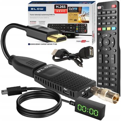 Inny producent DEKODER TUNER TV DVB-T2 HEVC H.265 FULL HD MINI STICK PILOT BATERIE ZESTAW Inny producent DEKODER TUNER TV DVB-T2 HEVC H.265 FULL HD MINI STICK PILOT BATERIE ZESTAW
