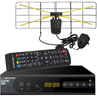 Tuner cyfrowy Esperanza EV106 DVB-T/T2 H.265/HEVC + antena pokojowa Tuner cyfrowy Esperanza EV106 DVB-T/T2 H.265/HEVC + antena pokojowa
