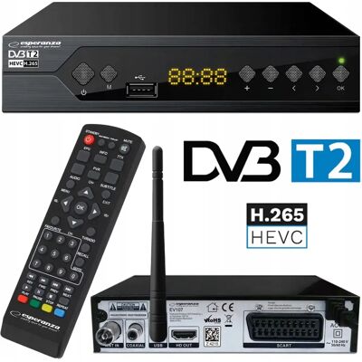 Inny producent Dekoder Tuner Tv Naziemnej Hd Dvb-T2 Hevc H.265 Wyświetlacz + Pilot Inny producent Dekoder Tuner Tv Naziemnej Hd Dvb-T2 Hevc H.265 Wyświetlacz + Pilot