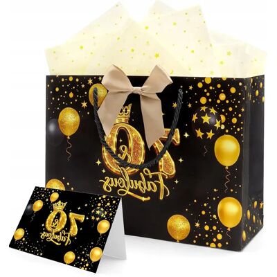 Inny producent Torebka Prezentowa Czarna Złota Elegancka Papier Dekoracyjny Wstążka Karta Inny producent Torebka Prezentowa Czarna Złota Elegancka Papier Dekoracyjny Wstążka Karta