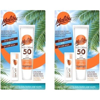 Malibu Krem do twarzy SPF50 + balsam na usta SPF30 Zestaw - Pielęgnacja twarzy i ust Malibu Krem do twarzy SPF50 + balsam na usta SPF30 Zestaw - Pielęgnacja twarzy i ust