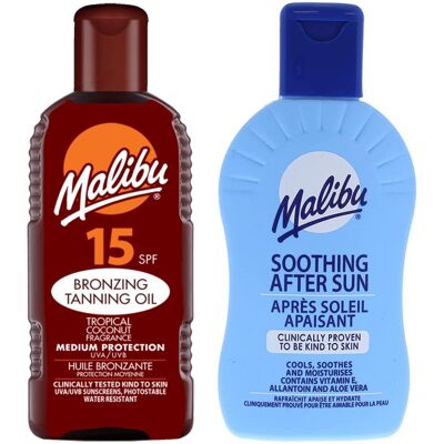 Malibu Olejek Do Opalania SPF15 200ml + Balsam Po Opalaniu 200ml Malibu Olejek Do Opalania SPF15 200ml + Balsam Po Opalaniu 200ml