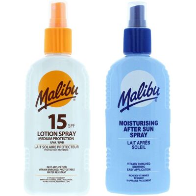 Malibu SPF15 Spray 200ml + Balsam W Sprayu Po Opalaniu 200ml Malibu SPF15 Spray 200ml + Balsam W Sprayu Po Opalaniu 200ml