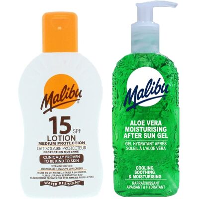 Malibu SPF15 Wodoodporny Balsam 200ml + Aloe Żel Po Opalaniu 200ml Malibu SPF15 Wodoodporny Balsam 200ml + Aloe Żel Po Opalaniu 200ml