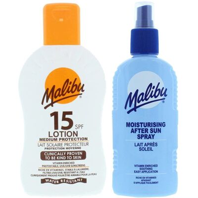 Malibu SPF15 Wodoodporny Balsam 200ml + Balsam W Sprayu Po Opalaniu 200ml Malibu SPF15 Wodoodporny Balsam 200ml + Balsam W Sprayu Po Opalaniu 200ml